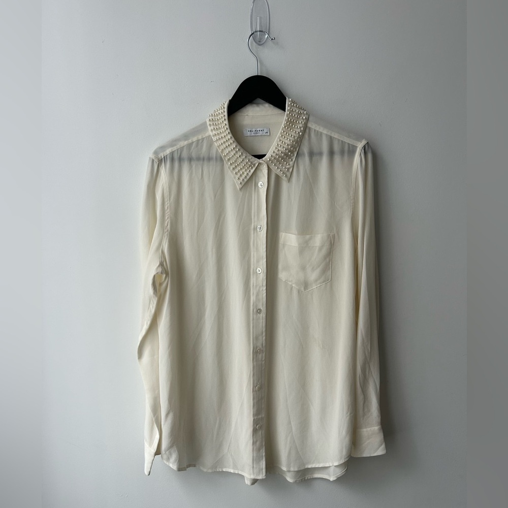 Equipment silk pearls collar blouse